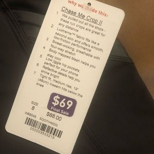 Lululemon Chase Me Crop size 8.